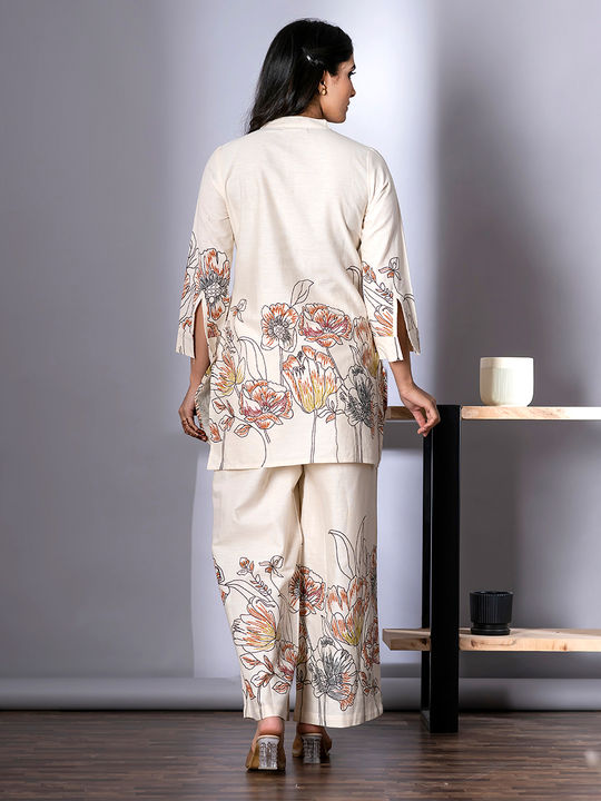 Pure Cotton flex fabric off white color co-ord set