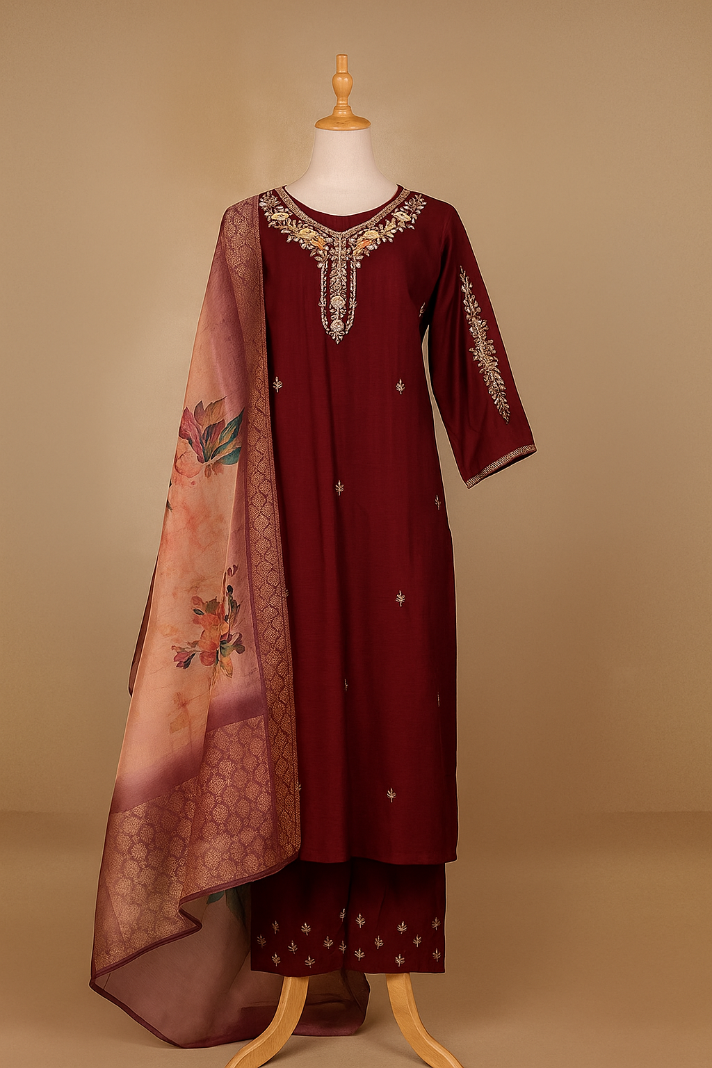 Purer Dolla silk Designer suit with Handwork & floral print