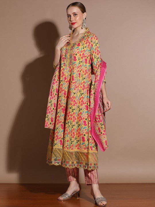 Elegant Floral Printed pure Cotton Suit Set with Dupatta