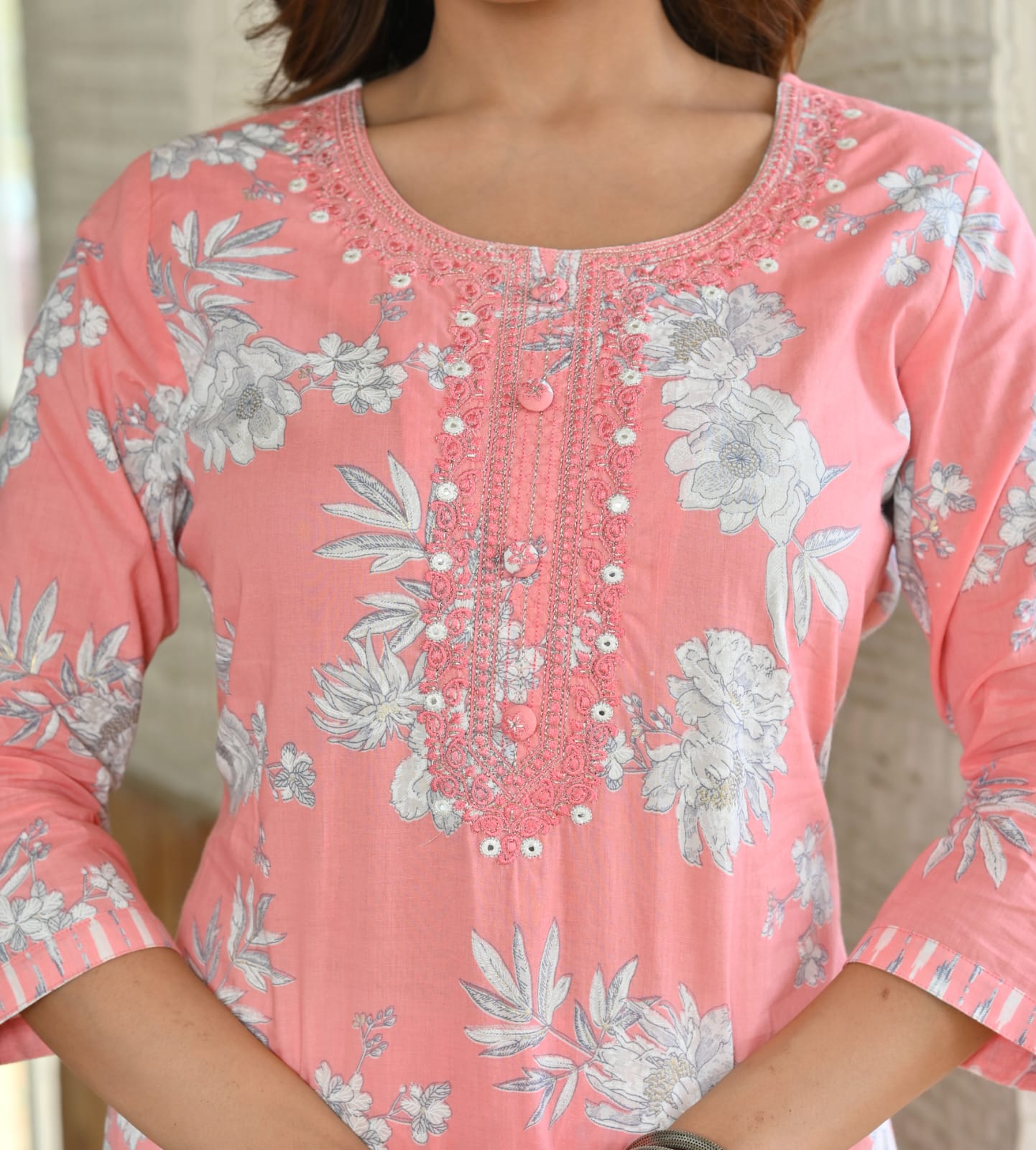 3pc Pure cotton Designer suit with Handwork embroidery & floral print