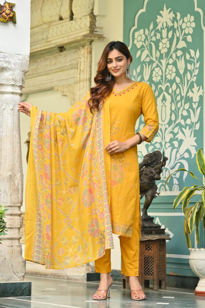 3pc Pure cotton Designer suit with Handwork embroidery & floral print