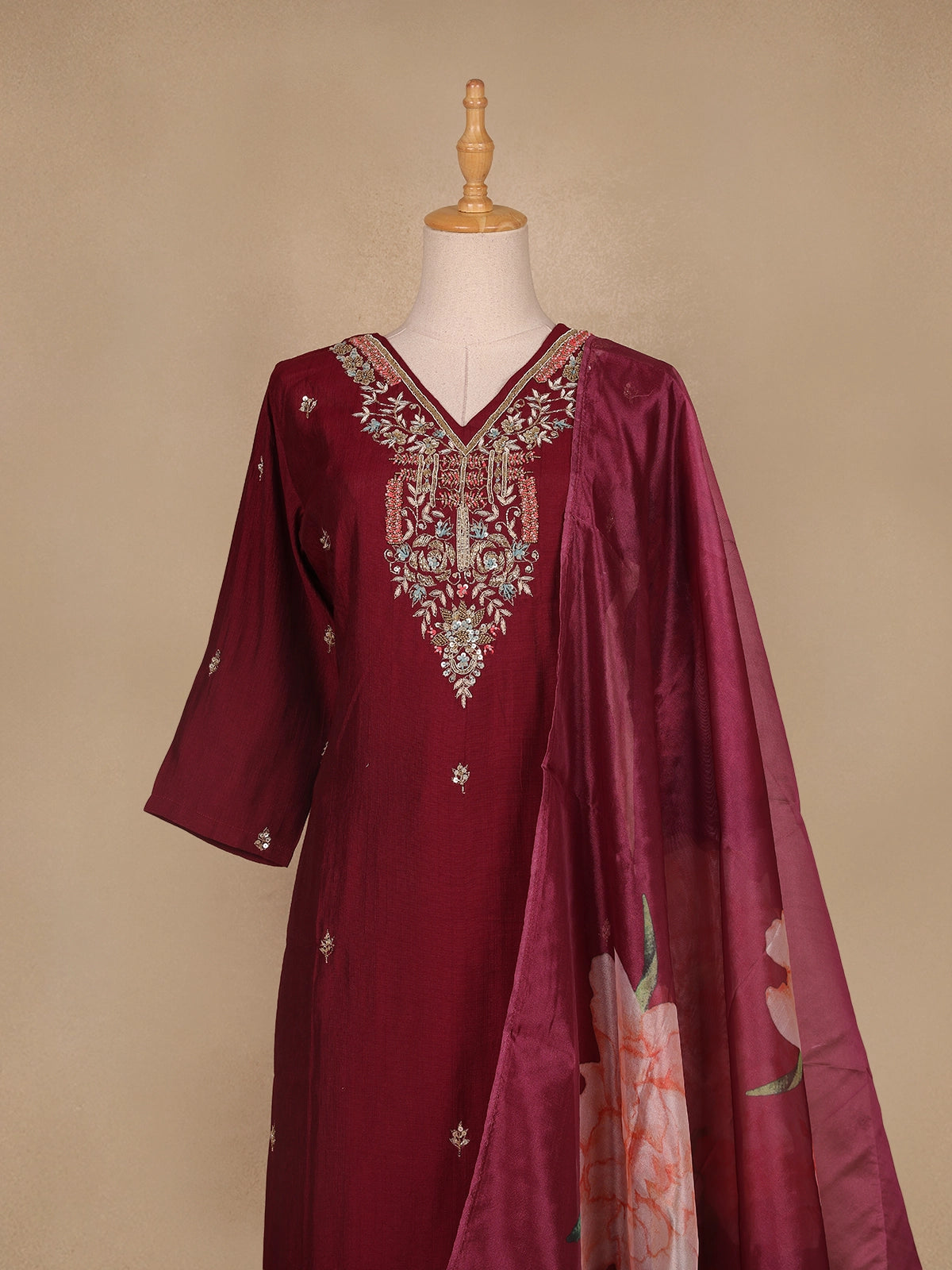Pure Dolla silk Hand Embroidered Suit with Dupatta