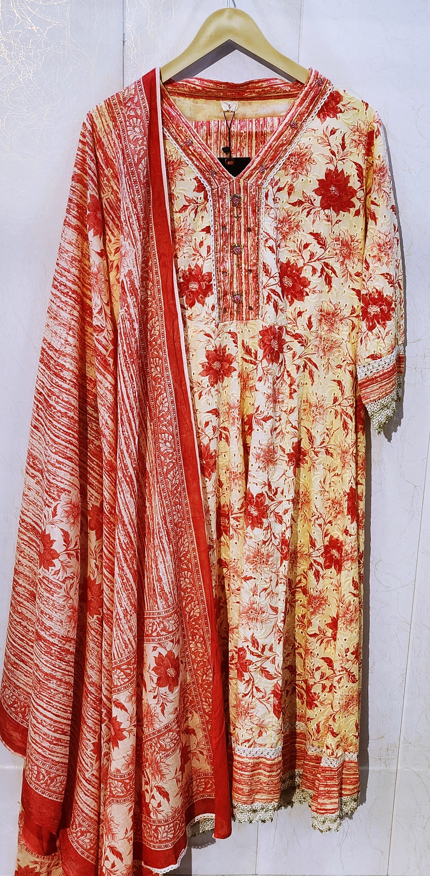Elegant Floral Printed pure Cotton Suit Set with Dupatta