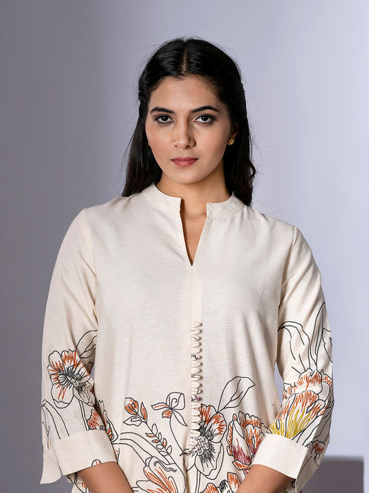 Pure Cotton flex fabric off white color co-ord set