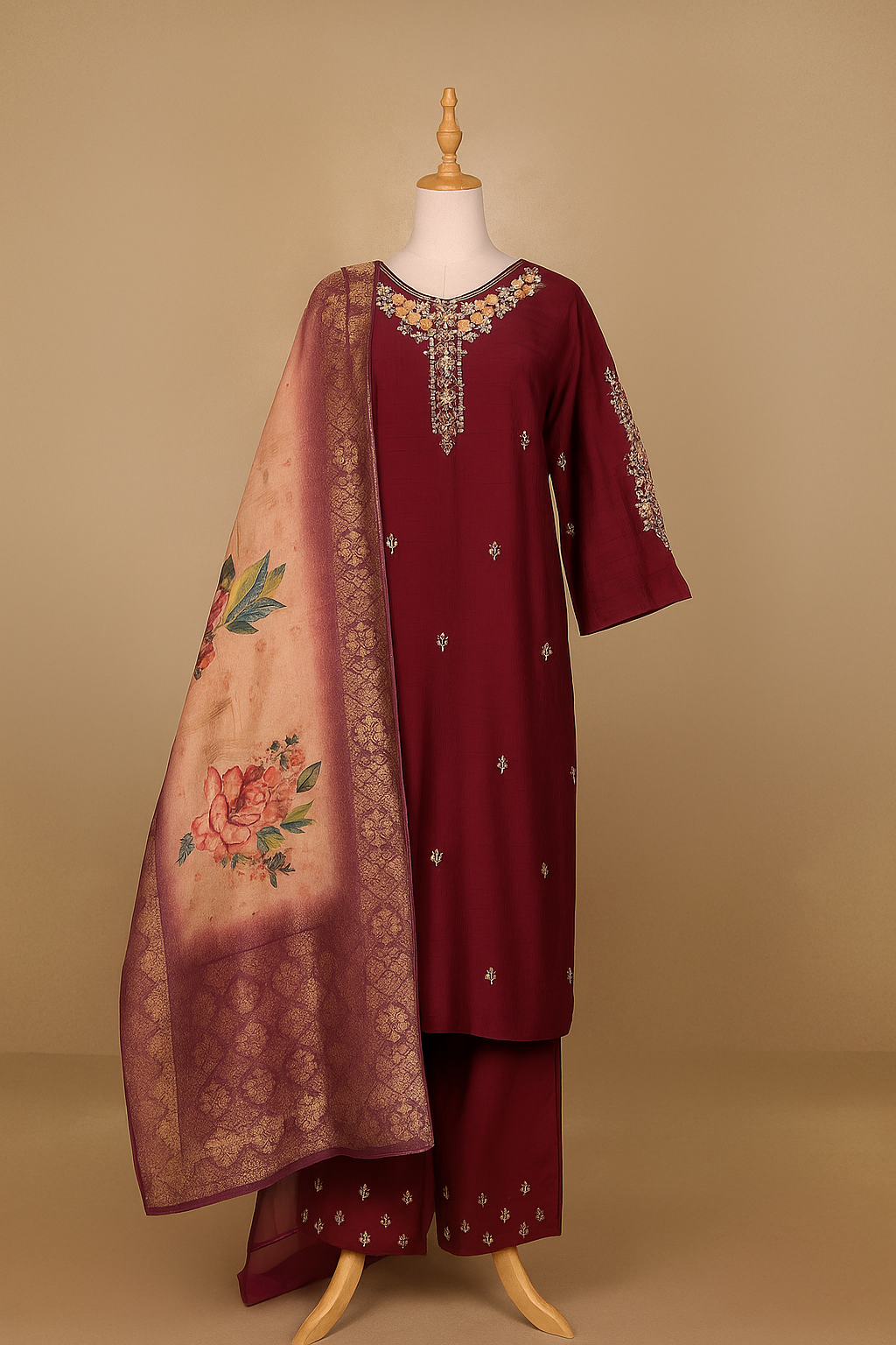 Purer Dolla silk Designer suit with Handwork & floral print