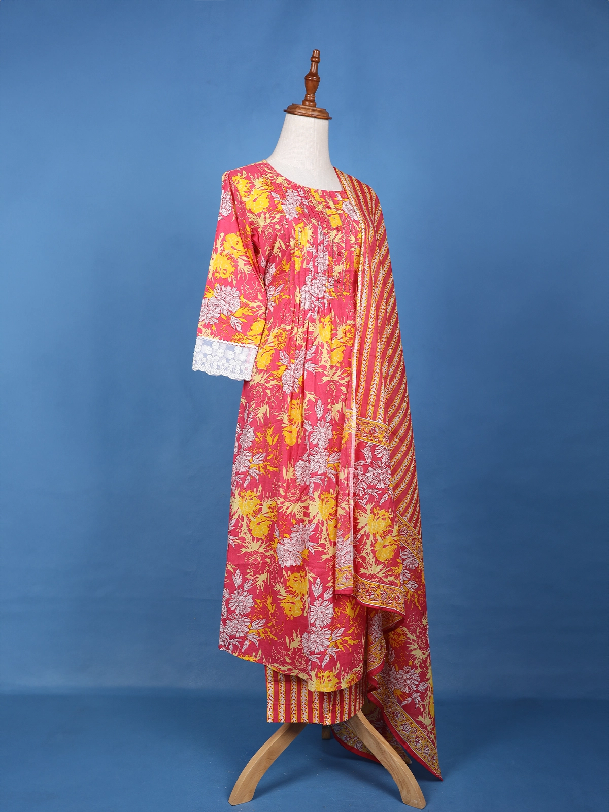 Floral Printed Cotton Suit Set with Dupatta