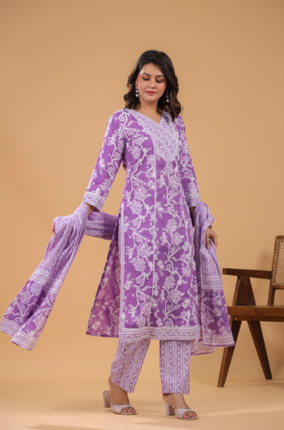 Premium Cotton Handwork & lacework Printed Suit Set