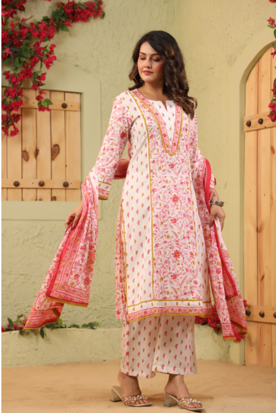 3pc Pure cotton Designer suit with Handwork & floral print
