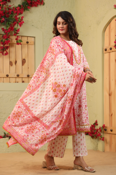 3pc Pure cotton Designer suit with Handwork & floral print