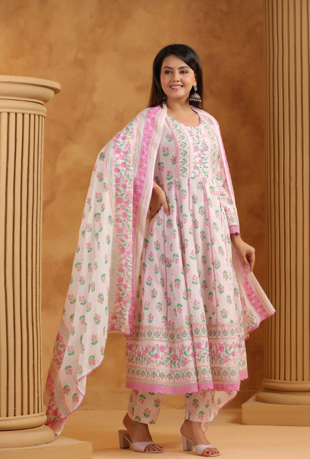 Pure cambric Cotton Anarkali Printed Suit Set