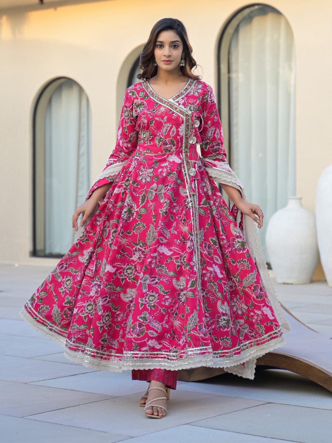 Elegant Floral Printed pure Cotton Suit Set with Dupatta