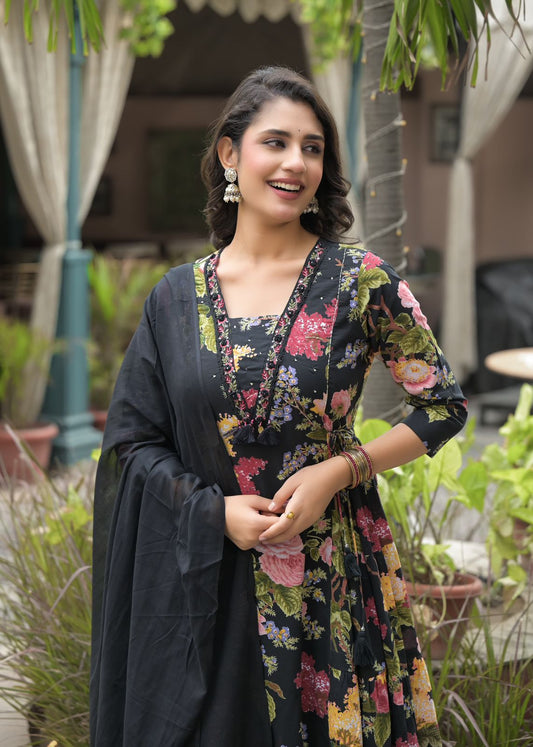 Floral Printed Cotton Suit Set with Dupatta