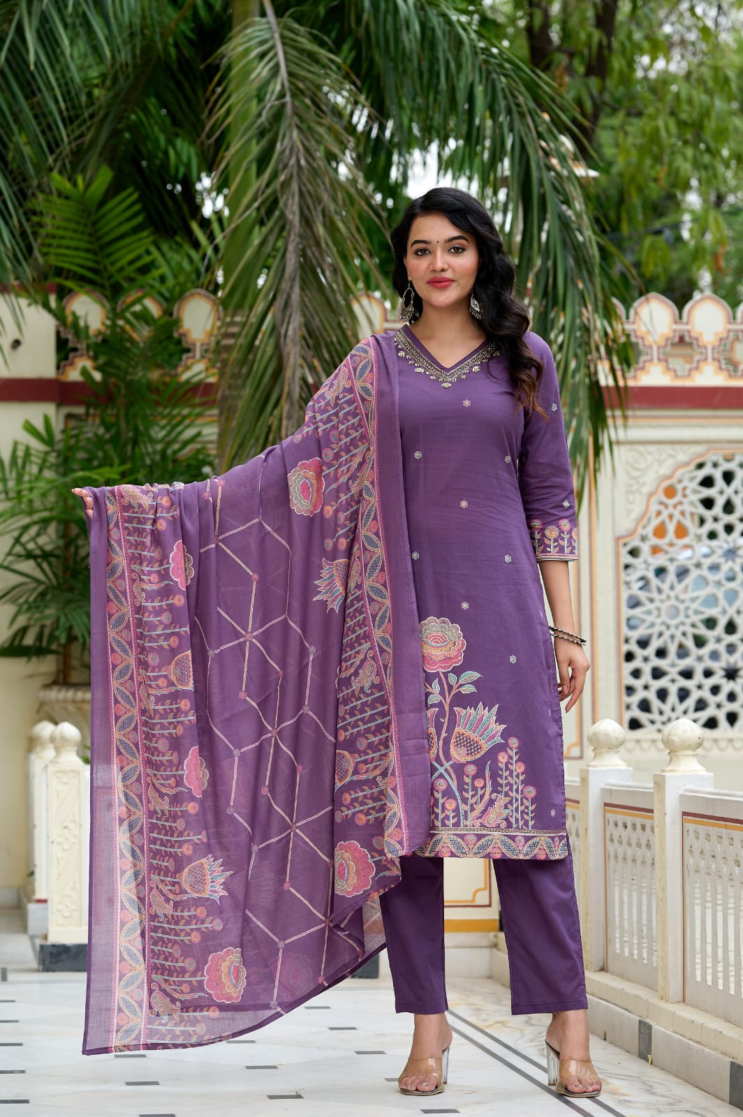 3pc Pure cotton Designer suit with Handwork & floral print
