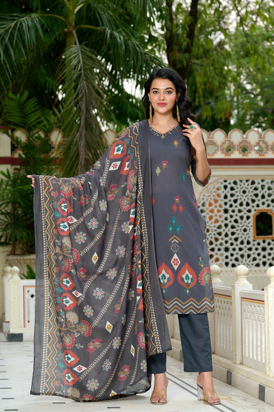 3pc Pure cotton Designer suit with Handwork embroidery & floral print