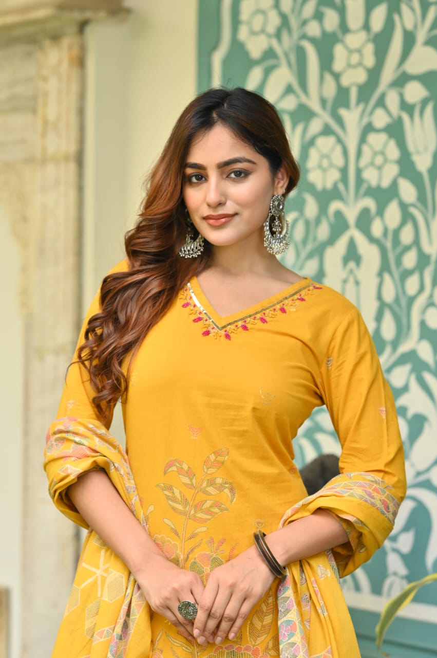 3pc Pure cotton Designer suit with Handwork embroidery & floral print