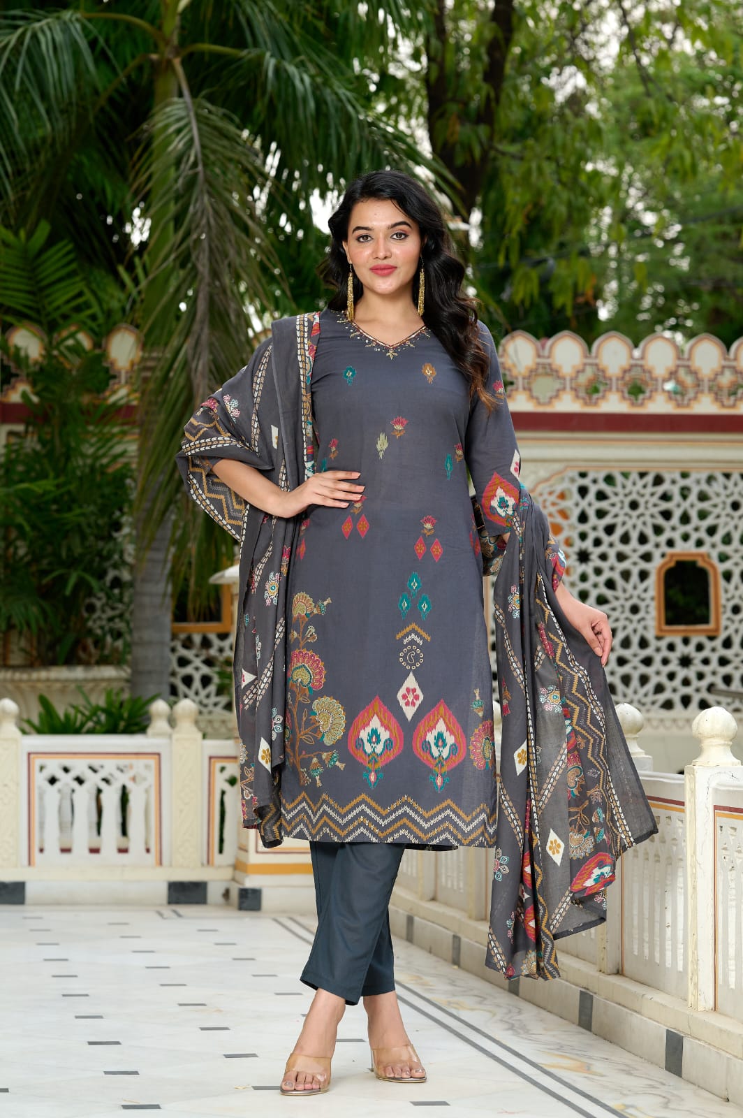 3pc Pure cotton Designer suit with Handwork embroidery & floral print