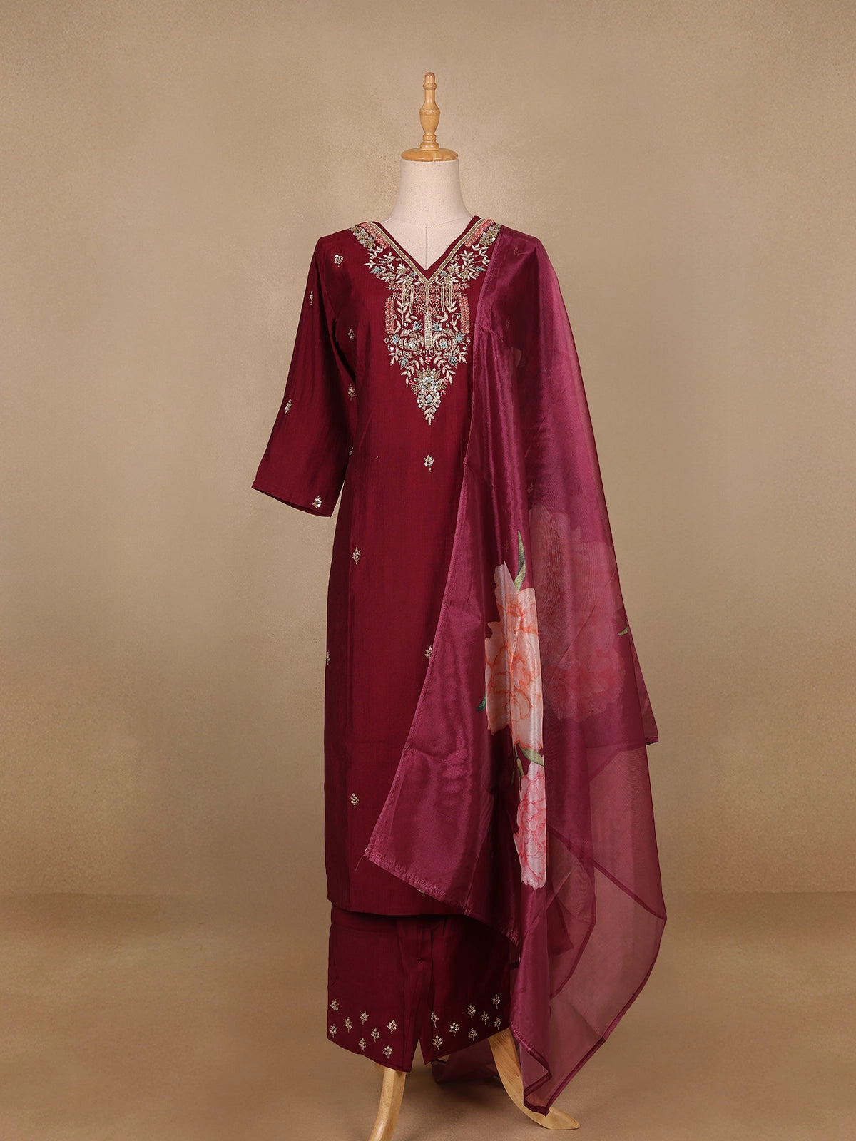 Pure Dolla silk Hand Embroidered Suit with Dupatta