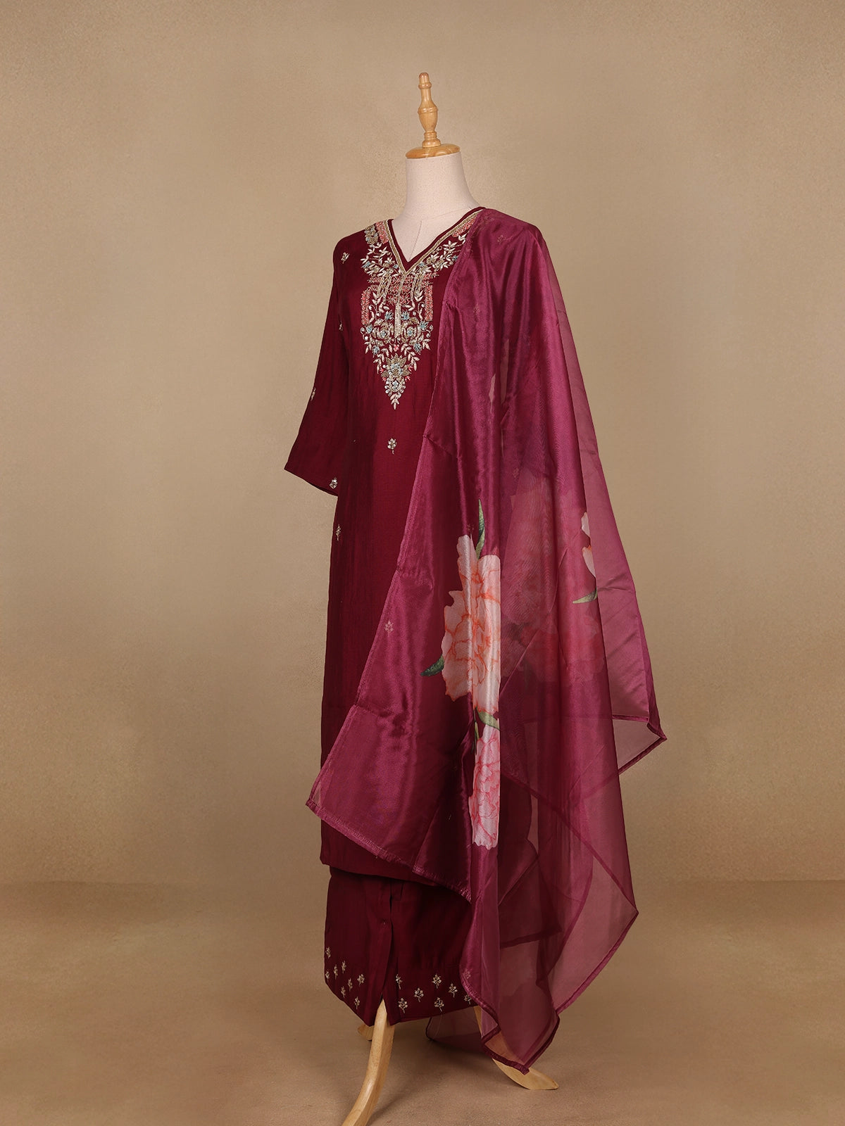 Pure Dolla silk Hand Embroidered Suit with Dupatta