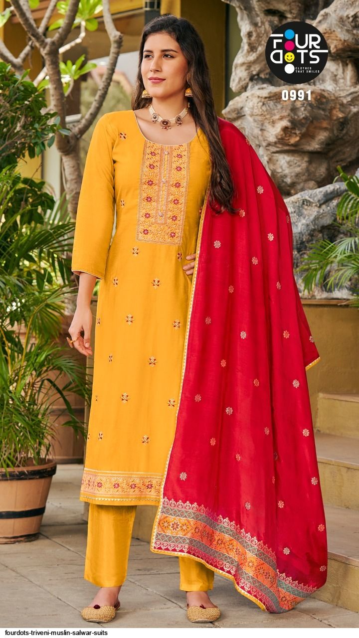 Hand Embroidered Russian Jackard Suit with Dupatta