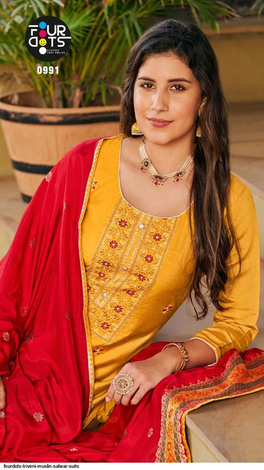 Hand Embroidered Russian Jackard Suit with Dupatta