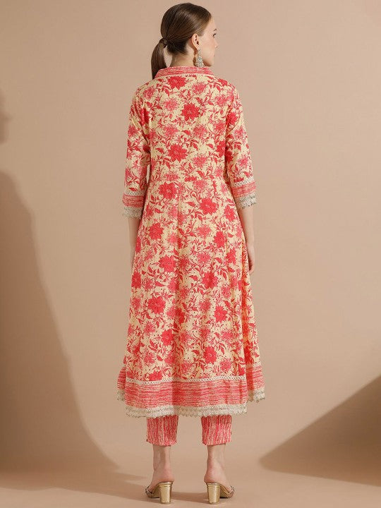 Floral Printed Cotton Suit Set with Dupatta